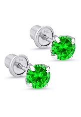 elegant white gold round basket baby May birthstone earrings